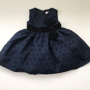 6-12 month navy with black velvet bow dress